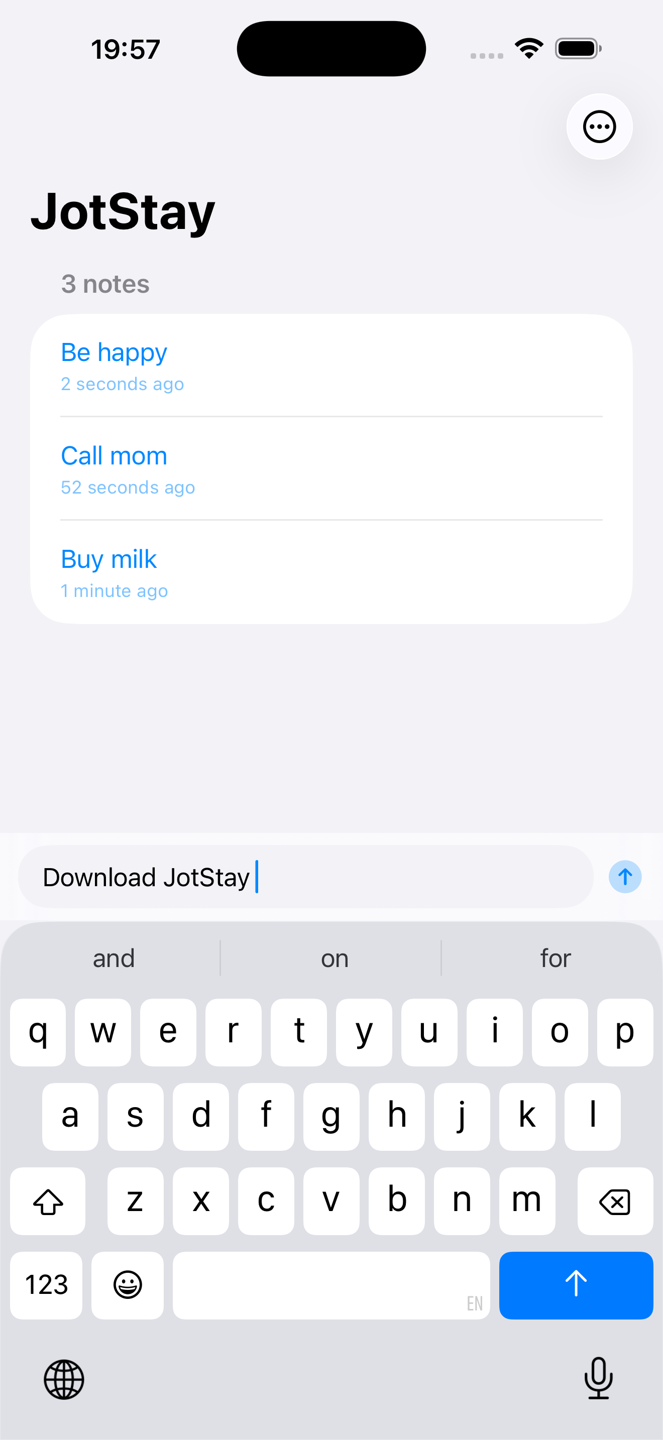 JotStay app — note input and history